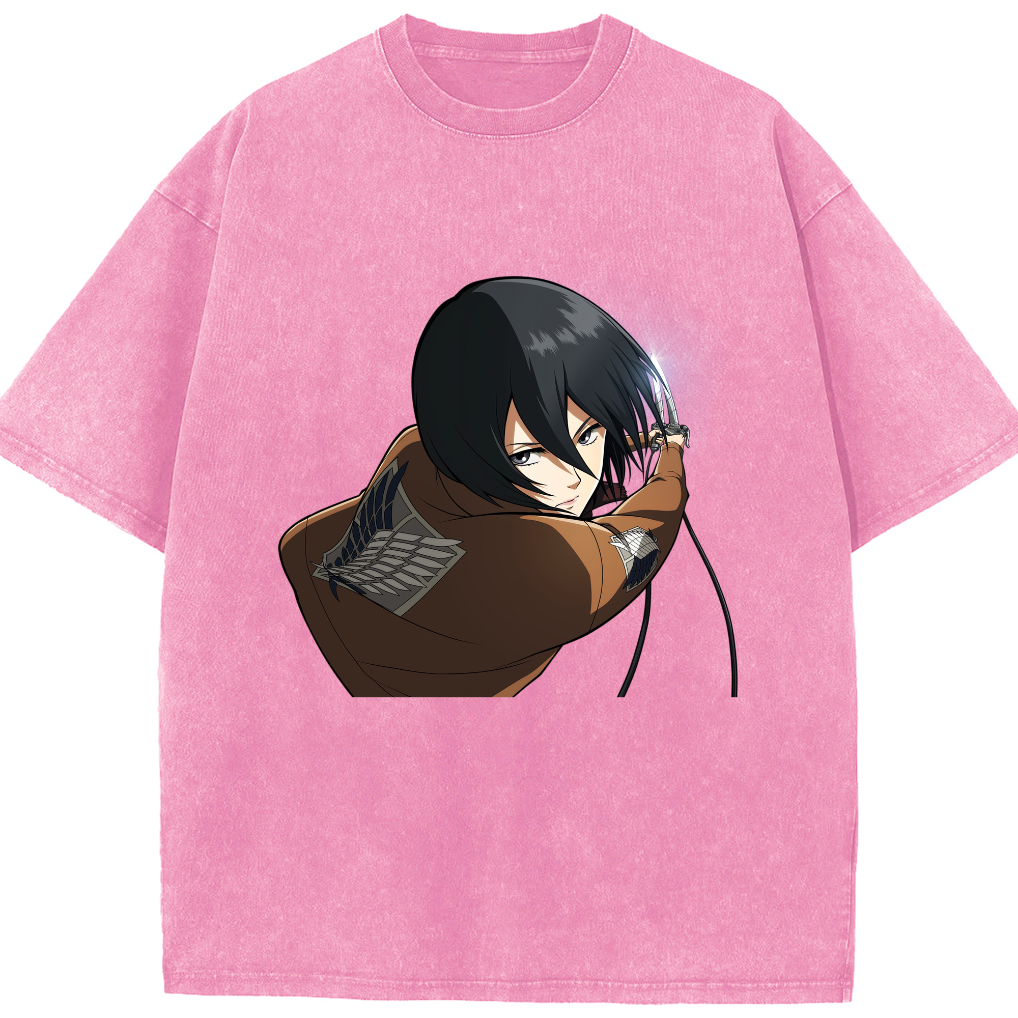 （画像用） 進撃の巨人 ミカサ·アッカーマン Attack on Titan Mikasa Ackerman 綿100% ヴィンテージ風 半袖Tシャツ（フロントプリント）